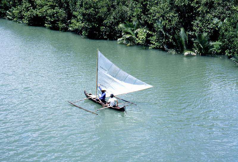 Outrigger sailing canoe