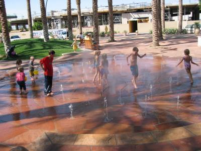 The water jets change height