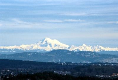 Mount Baker seen looking due east from Vancouver Island.