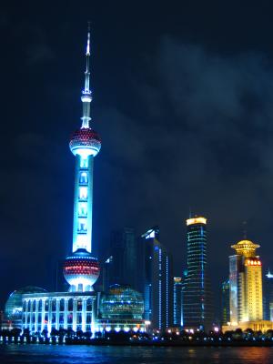 The colorful Oriental Pearl Tower