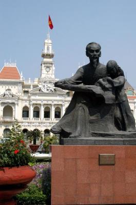 Ho Chi Minh now resides in front of the former Hotel de Ville of Saigon