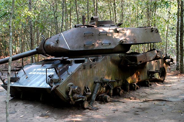 US tank which hit a mine in Cu Chi in 1970