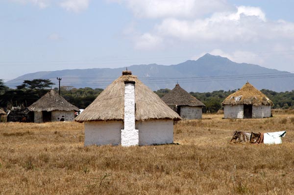 Thatched rondavels along the south shore of Lake Naivasha
