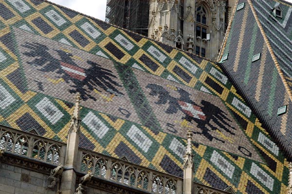 Austrian and Vienna eagles on Stephansdom's tiled roof