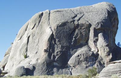 city of rocks - elephant rock with climber on edge.