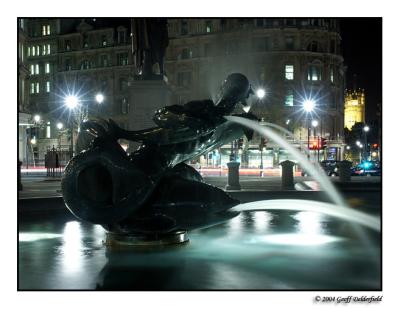 Trafalgar Square water feature at night