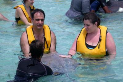 Karen petting the sting ray