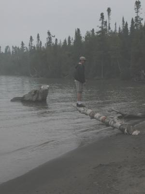 A branch holding him up at Grand Portage