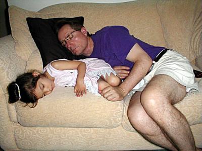 Shannon and Uncle Arthur asleep on the sofa