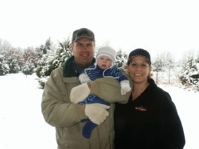 Cade first snow at Aunt Di's house...