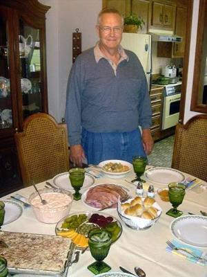 Larry viewing Easter Dinner table