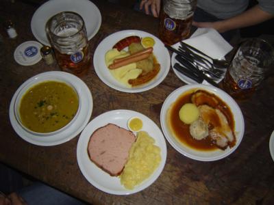Mmmmm, German cuisine, mainly consisting of pork, sausages, potatoes and meatloaf.