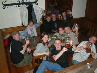 At the Hofbrauhaus with some Yankee soldiers.  They tried to introduce us to the 'joys' of chewing tobacco.