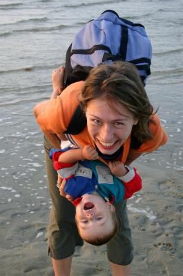 Ed and Nadia are having fun at Ellis Landing beach. Brewster, Aug. 28, 2004.
