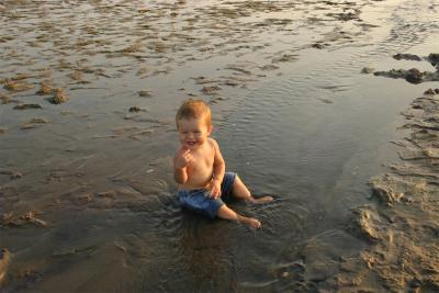 Ed likes warm tide water at Ellis Landing beach. Brewster, Aug. 28, 2004.