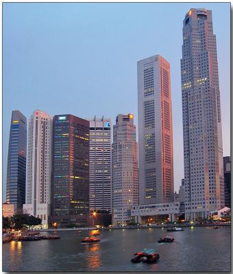 Central business district at dusk