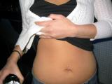 skinnys new pink belly piercing!  cute!