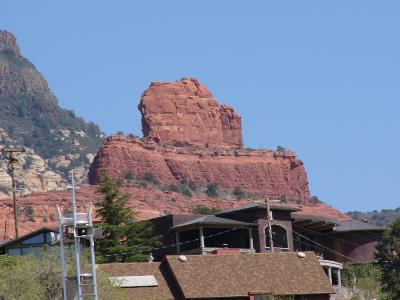 City is surrounded by red rocks