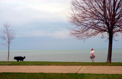 This nice lady walking her dog Saber on Lake Ontario put us on the right track when we needed directions