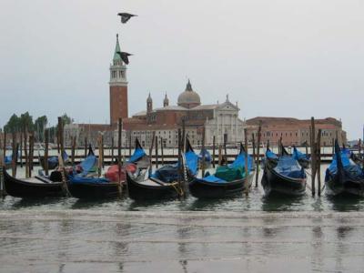 Gondolas with San Giorgio in the background.JPG
