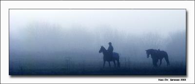 Lonely riders in the fog