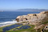 View 1a. Sutro Baths ruins today. Algae growth outlines the small pools at lower center.