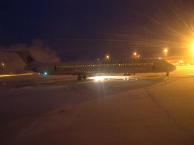 Plane being de-iced