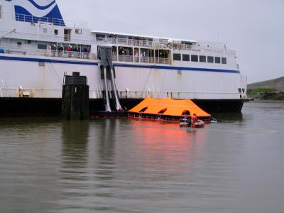 Chute, platform and liferaft