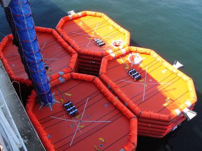 Top view of the four large life rafts.