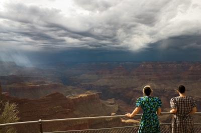 Girls viewing the storm