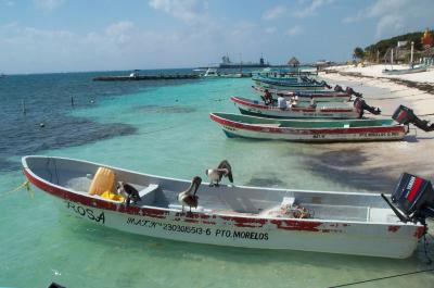 Fishing boats along Puerto Morelos' Caribbean Coast