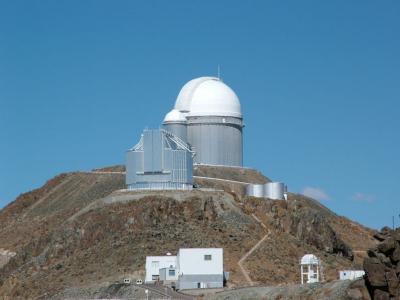 A view of the ESO 3.6m telescope (at the top) and, below that, the NTT (New Technology Telescope)