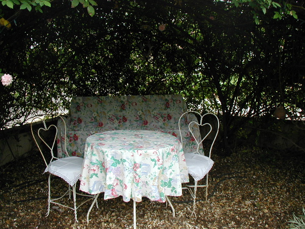 Under the bower...room for 6 people to sit in the shade...