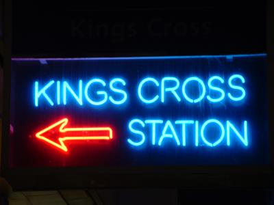 'This Way' Kings Cross Station neon 2004