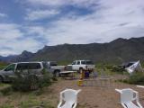 The wagons are circled to guard against the wind