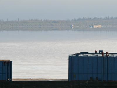 Tug Nelson River and its barge return to Moosonee Sept 26 2004