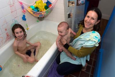 Sara & Isaac's first bath (12 April 2004)