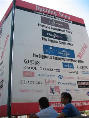 Opening soon, Bali Beach side shopping mall sign