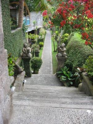 Ubud, walking down steps to get to reception at Artini 2