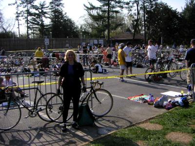 galina and bikes after triathlon