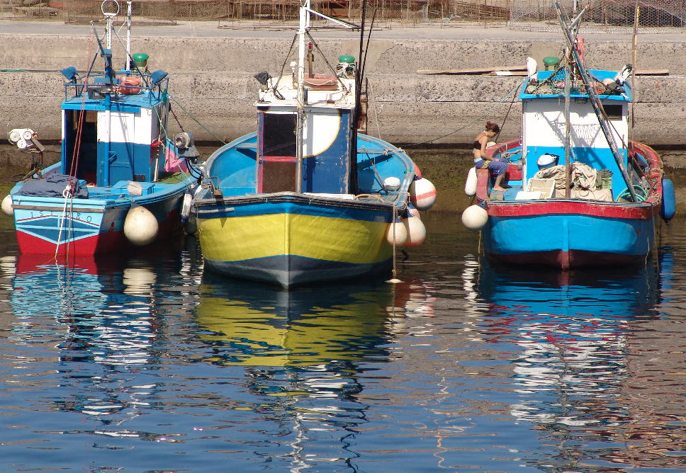 Yellow and blue boats
