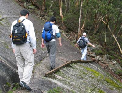 Mike, John and Simon crossing the steep slope
