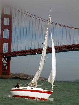 sailing in front of the bridge