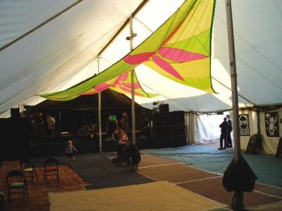 Main Stage with patchwork carpet