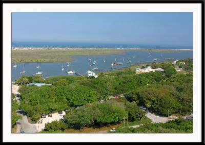 The view looking southeast from the St. Augustine Lighthouse toward the Atlantic Ocean.