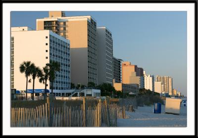 The view along the line of hotels in Myrtle Beach, just north of the Sand Castle Hotel.