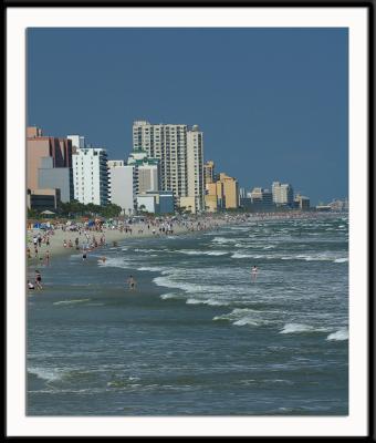 The view from Springmaid Pier along the beach in Myrtle Beach.