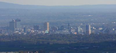 Manchester city centre from Knowl Hill, April 2004