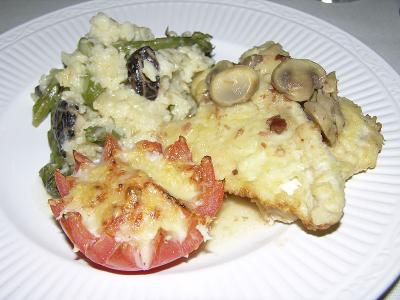 Chicken Scallopine - Asparagus - Mushroom Risotto - Broiled Parmesan Tomato by ISU kitchen crew DSCN1135.jpg