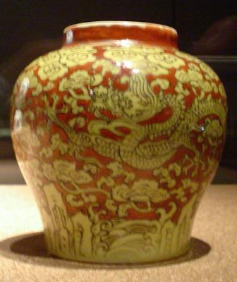 Orange and yellow dragon vase